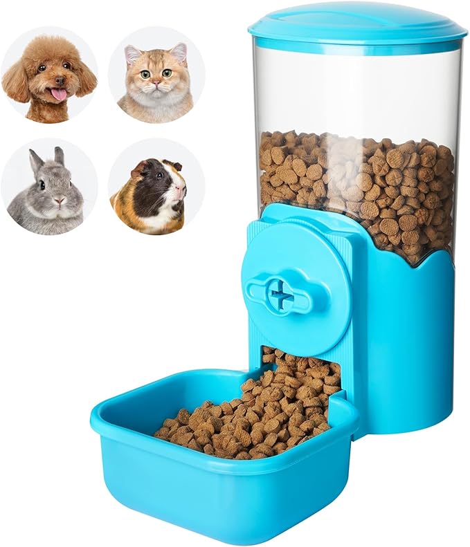 VANNON Small Animal Hanging Automatic Food Dispenser, 35oz Gravity Pet Feeder for Cage, Food Bowl for Rabbit Puppy Cat Ferret Guinea Pig Chinchilla Parrot (Blue)