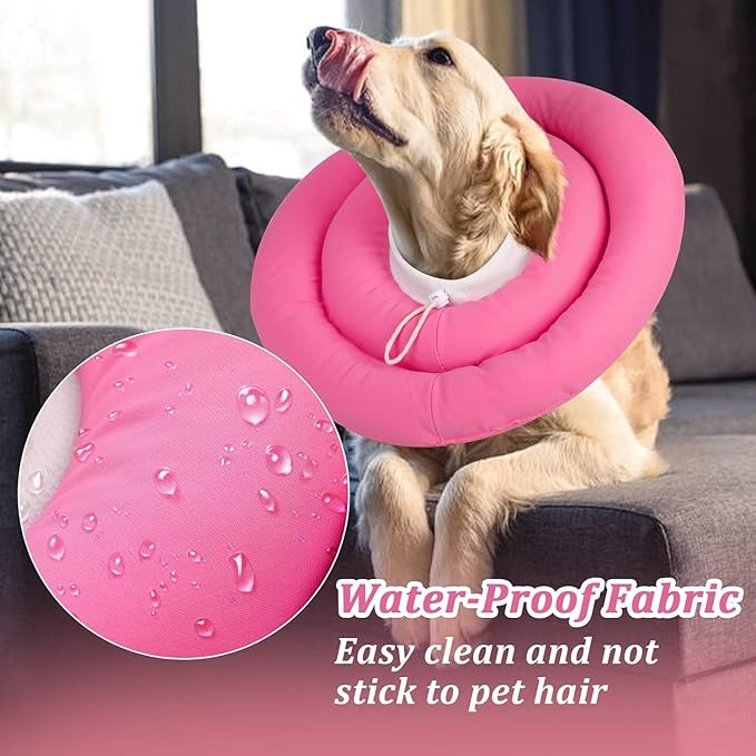 IDOMIK Dog Recovery Collar, Waterproof Soft Dog Cone After Surgery, Comfy Protective Elizabethan Collar Alternative for Dogs Cats, Adjustable Pet Neck Donut Cone Anti-Licking Biting Wounds,Rose,XL