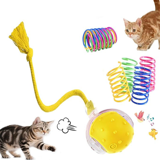 Interactive Cat Toys Ball - 2025 New Gen with 360° Auto-Rotation Smart Obstacle Avoidance,Includes 4 Cat Spiral Spring,Ideal Kitten Toys for Bored Indoor Cats (Yellow, Cat Toy Ball)