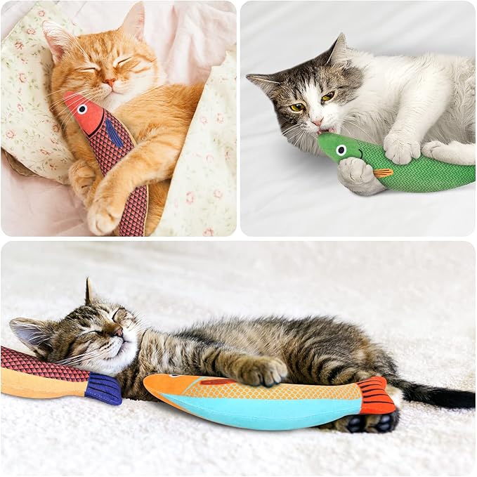 Catnip Toy, 3PCS Cat Chew Toys, Bite Resistant Catnip Toys with Bell Inside, Plush Cartoon Kitten Teething Interactive Toy for Cats