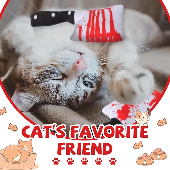 Honoson 8 Pcs Knife Cat Chew Toys Catnip Toys Interactive Stuffed Kitten Chew Toys Teething Resistant for Christmas Halloween Indoor Kitten Cats Boredom Relief Teeth Cleaning(Knife Pattern)