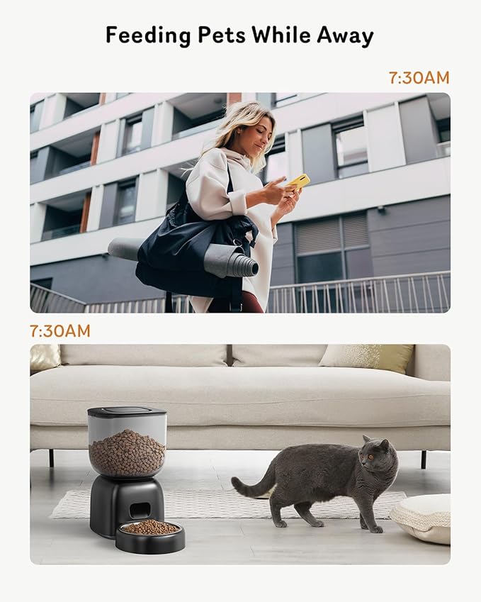 Automatic Cat Feeder, Cat Food Dispenser Battery-Operated with 180-Day Battery Life, Timed Pet Feeder for Cats and Dogs, Desiccant Bag, Programmable Portion Control, 4 Daily Meals, 10s Voice Recorder