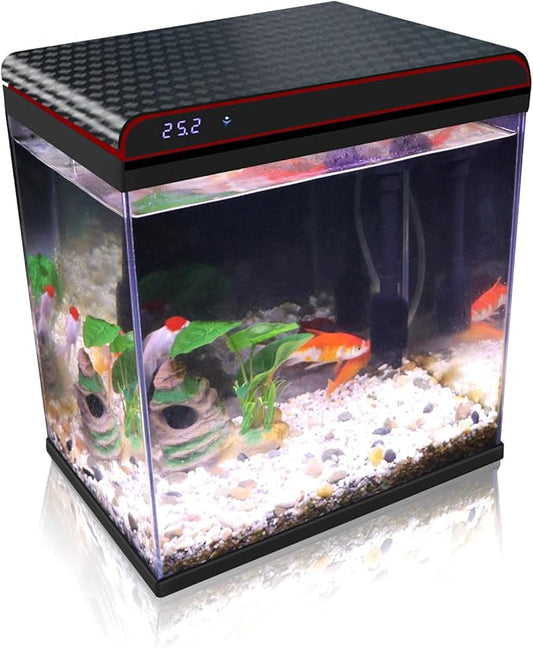 5 Gallon Glass Fish Tank Aquarium Starter Kit - Self-Cleaning, Ultra-Quiet Filter Pump, 3-Color LED Lights, Smart Temp Monitoring for Betta Fish, Shrimp, Kids Gift
