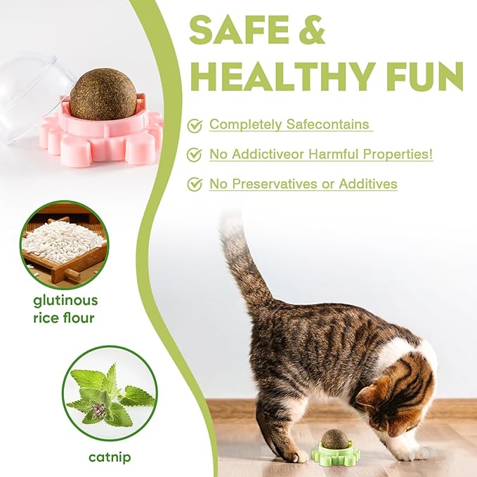 360° Catnip for Cats Wall Catnip Rollerball Licking Ball Cat Nips Mint Magic Cat Stick on Wall Crack Balls Lickable Play Chew Teeth Cleaning Pet Chew Indoor Outdoor