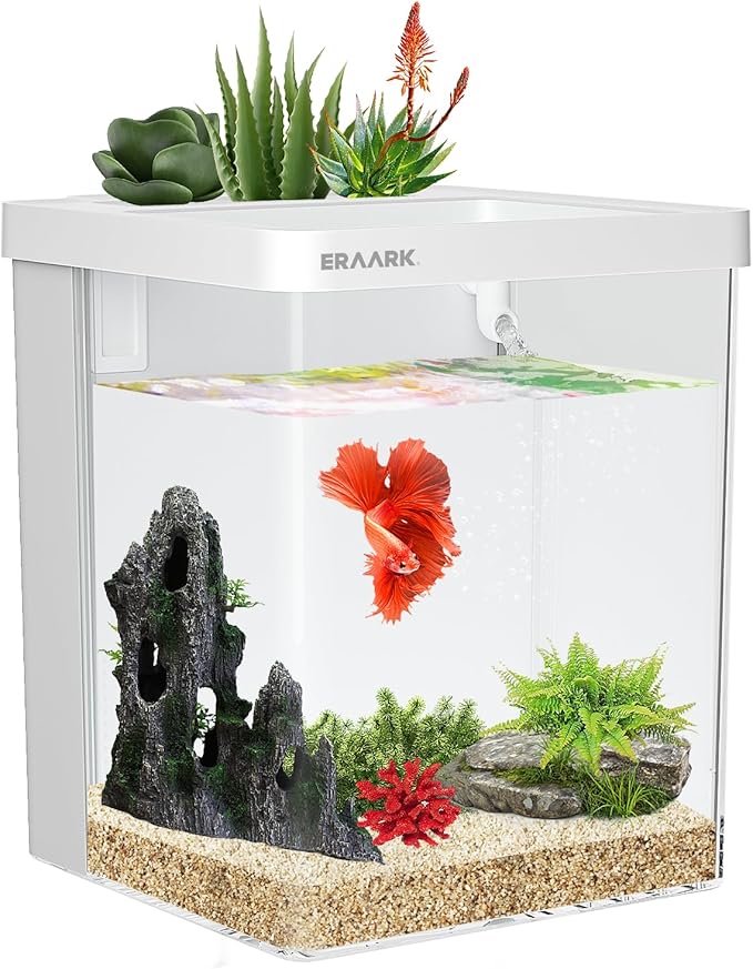 Smart Betta Fish Tank 1.5 Gallon Aquarium kit self Cleaning, Filter LED Light, Water Pump
