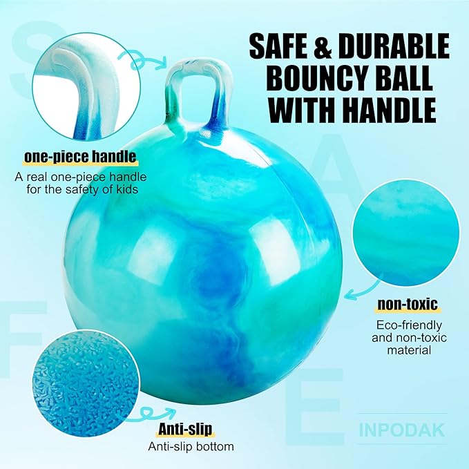 INPODAK Hopper Ball 22 Inch Bouncy Ball with Handle for Kids, Hippity Hop Jumping Bounce Hopping Toy for Boys Girls Ages 7-12 with Pump and Gift Box Great Gift for Birthday Holiday