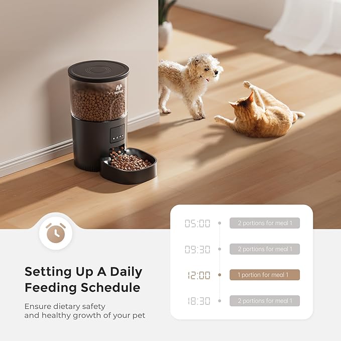 Automatic Cat Feeder - 3L Pet Dry Food Dispenser with Timed Programmable Portion Control, Dual Power Backup, Easy Set Up, 10 Meals Per Day for Cats and Puppies, Black（Remote Not Supported）