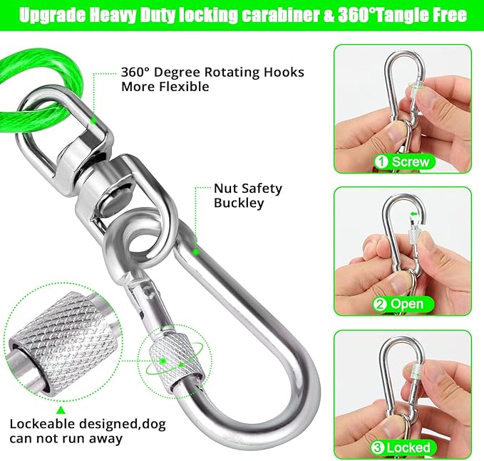 Jenico Dog Tie Out Cable, 10-150FT Runner Cable with Swivel Hook and Shock Spring, Yard and Camping Dog Leash Tether for Small to Medium Pets Up to 500 LBS