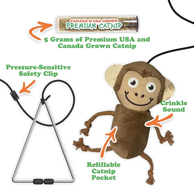 Meowijuana Jump 'n' Jamb Door Hanging Cat Toy | Funky Monkey | Refillable Interactive Catnip Toy | Promotes Play and Cat Health | Includes Potent Catnip Grown in North America