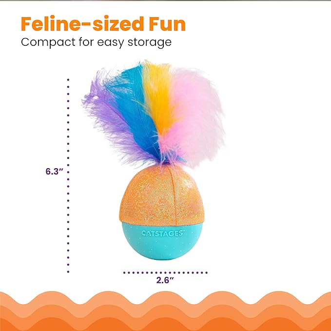 Catstages Whack N' Wobble Ball Intearctive Cat Toy, Weighted Ball with Feathers, Bell, Glitter Fabric & Catnip Oil, Turquoise