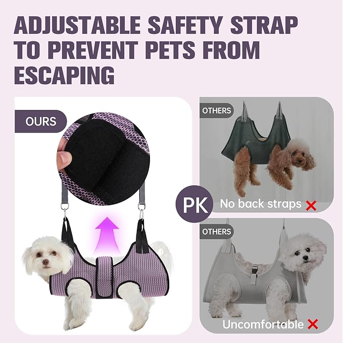 PAWCHIE Dog Grooming Hammock Harness for Dogs & Cats with Pet Nail Clipper Trimmer- Breathable Cat Hanger Sling for Trimming Clipping Nails-Dog Hammock Restraint Bag for Small Medium Large Dog,Pink XS