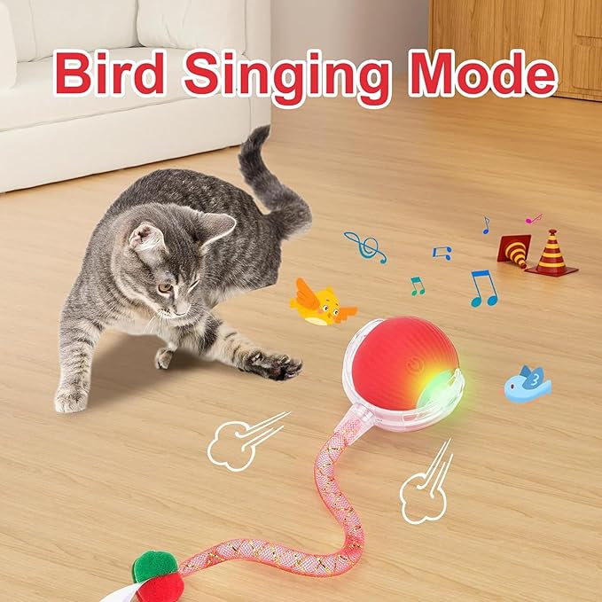 Speed 2.0 Tail Interactive Cat Toys for Indoor Cats, Chirping & Motion Activate Cat Toy, Smart Kitten Rolling Ball Moving Ball Toys, Rechargeable Dog Cat Bal l for Enrichment Exercise (Green)