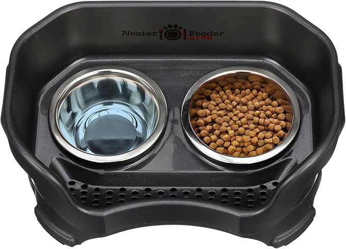 Neater Feeder Deluxe Mess Proof Cat Bowls Elevated for All Breeds – Made in USA – No Spill Raised Bowls for Indoor Cats – Stainless Steel Food and Water Bowl Set, Pet Dish Feeding Station, Black