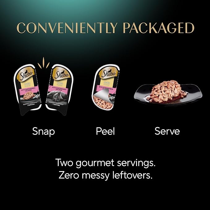 Sheba Perfect Portions Wet Cat Food Cuts in Gravy Variety Pack, with Sustainable Tuna and with Sustainable Salmon, 2.6 oz. Twin-Pack Trays (12 Count, 24 Servings) (Pack of 2)