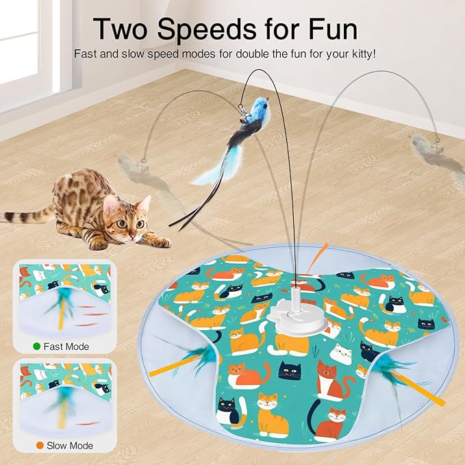 Interactive Cat Toys, 2025 Upgraded Automatic Cat Toy for Indoor Cat, Kitten Toys for Bored Indoor Adult Cats, Hide and Seek Cat Toy with Moving Feather, USB Rechargeable