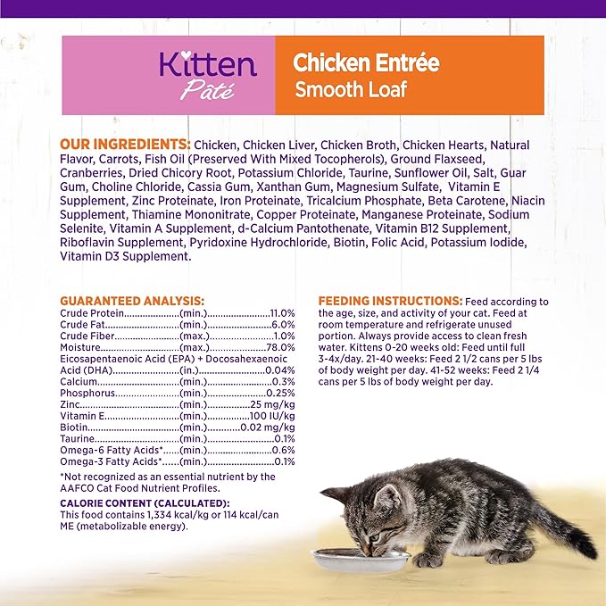 Wellness Complete Health Pate Kitten Wet Cat Food, Natural, Protein-Rich, Grain Free, 3 Ounce, 24 Pack, (Chicken)