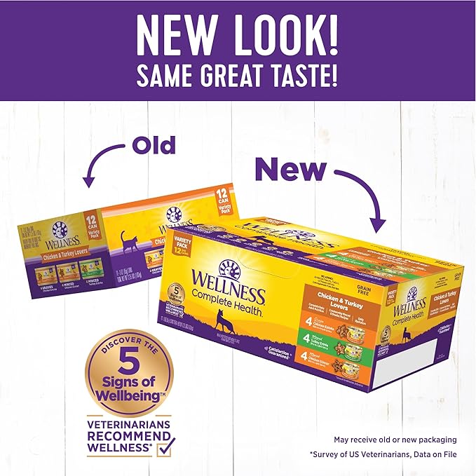 Wellness Complete Health Gravy and Minced Adult Wet Cat Food, Natural, Protein-Rich, Grain-Free, 3 Ounce, 12 Pack, (Chicken & Turkey Lovers Variety Pack)