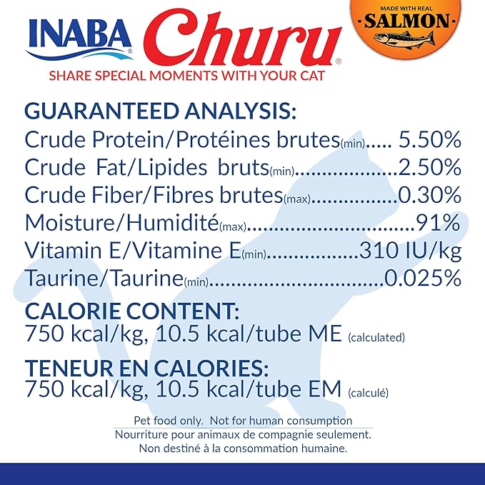 INABA Salmon Churu Cat Treats, Lickable, Squeezable Creamy Purée Cat Treat with Green Tea Extract & Taurine, 0.5 Ounces Each Tube, 10 Tubes, Scallop & Chicken Variety