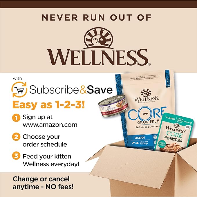 Wellness CORE Tiny Tasters Flaked Adult Wet Cat Food, Natural, Protein-Rich, Grain Free, 1.75-Ounce Pouch, 12 Pack, (Tuna & Salmon)