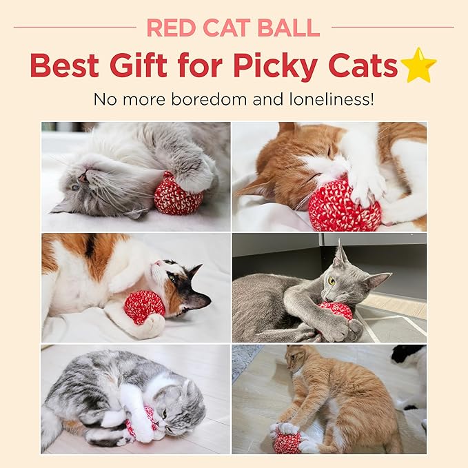 JAYU PET Red Cat Ball [W/Bell Version] - Handmade Silvervine Cat Toy with Catnip, Interactive Matatabi Ball for Indoor Cats & Kittens, Feline Play Toy & Gift (2.7 inch)