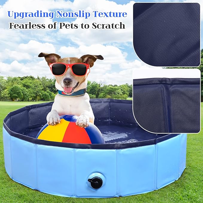 Foldable Dog Bath Swimming Pool Plastic Kiddie Pool Professional Tub Collapsible Grooming Bathtub for Pets Kids Baby and Toddler, 63 x 12 Inches Blue