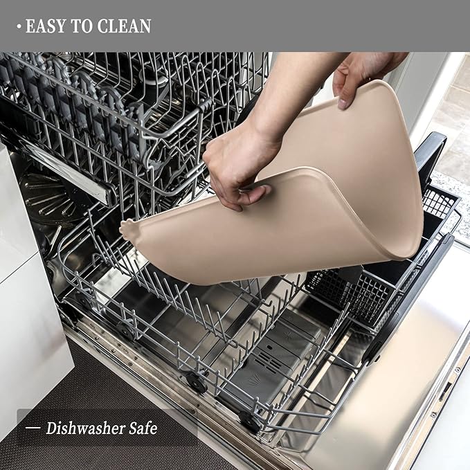 Waterproof Pet Feeding Mat with High Raised Edges, Heavier and Thicker Placemats for Cat Dog Water Bowl with BPA Free, Dogs Cats Food Mats for Messy Drinkers to Prevent Spill and Protect Floors