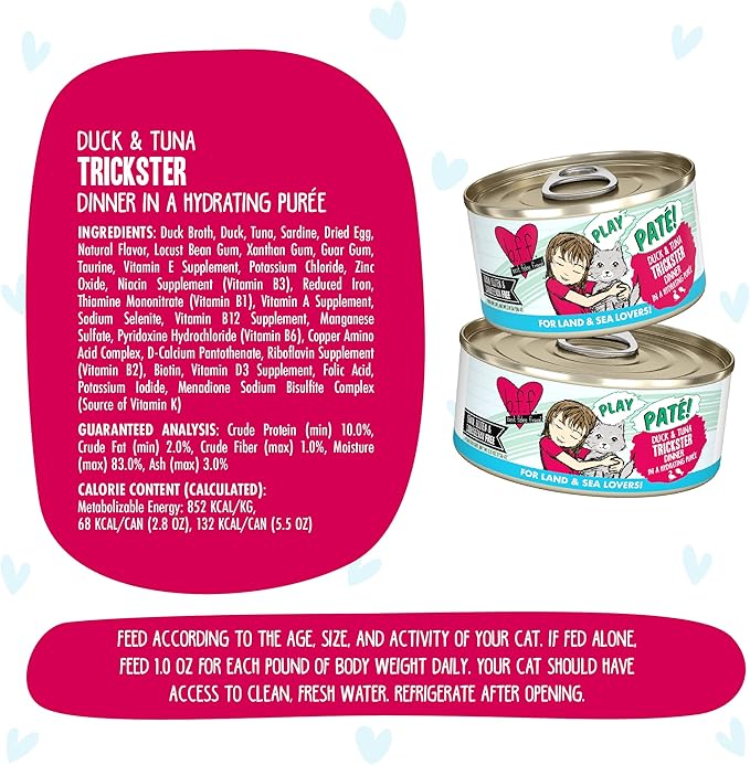 Weruva B.F.F. Play - Best Feline Friend Paté Lovers, Aw Yeah!, Duck & Tuna Trickster with Duck & Tuna, 5.5oz Can (Pack of 8)
