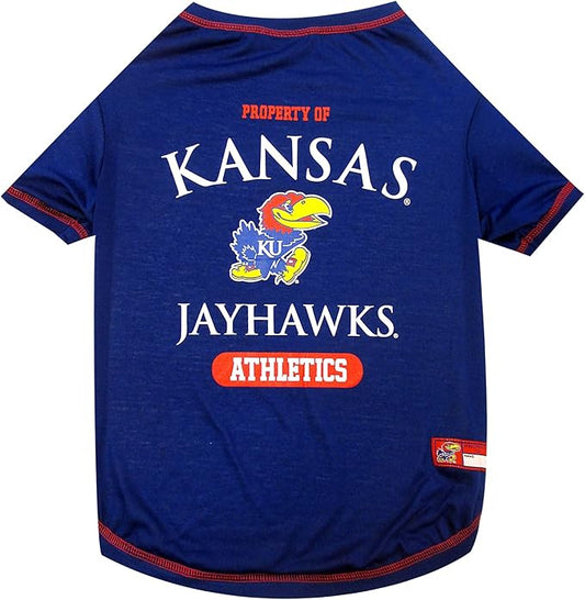Pets First Collegiate KANSAS JAYHAWKS Dog T-Shirt, Large. - Licensed Shirt for Pets Team Colored with Team Logos.- Premium Stretchable Materials for the Comfrot of your Dog & Cat.
