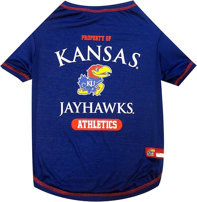 Pets First Collegiate KANSAS JAYHAWKS Dog T-Shirt, X-Small. - Licensed Shirt for Pets Team Colored with Team Logos.- Premium Stretchable Materials for the Comfrot of your Dog & Cat.