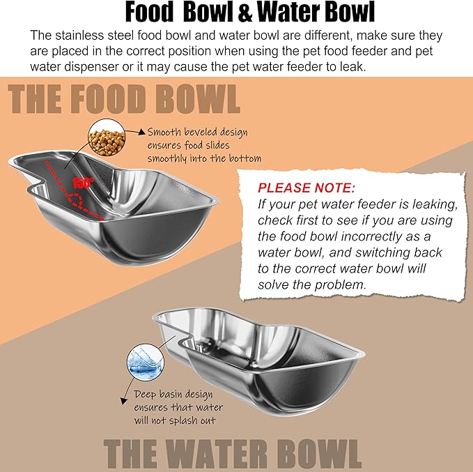 Automatic Cat Feeder and Cat Water Dispenser Set with Stainless Steel Bowls Gravity Dog Feeder for Small Medium Big Dog Pets Puppy Kitten, 3.8Lx 2