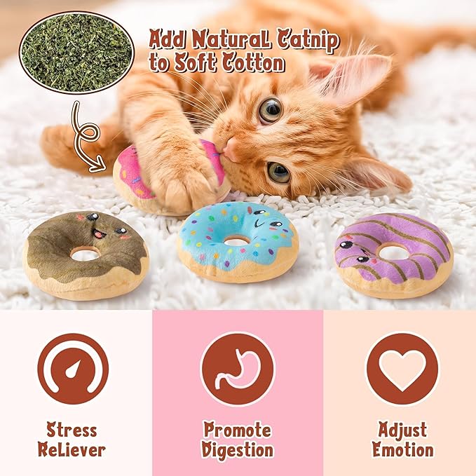 L1rabe Fall Donut Catnip Stuffed Toys - 5Pcs Funny Dessert Cat Toys Black Cat Appreciation Day Pet Supplies, Indoor Cats Chew Bite Teething Tools Kittens Catmint Birthday Gifts Interactive Supplies
