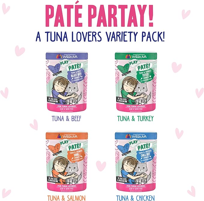 Weruva B.F.F. Play - Best Feline Friend Paté Lovers, Aw Yeah!, Paté Partay! Variety Pack, 3oz Pouch (Pack of 12)
