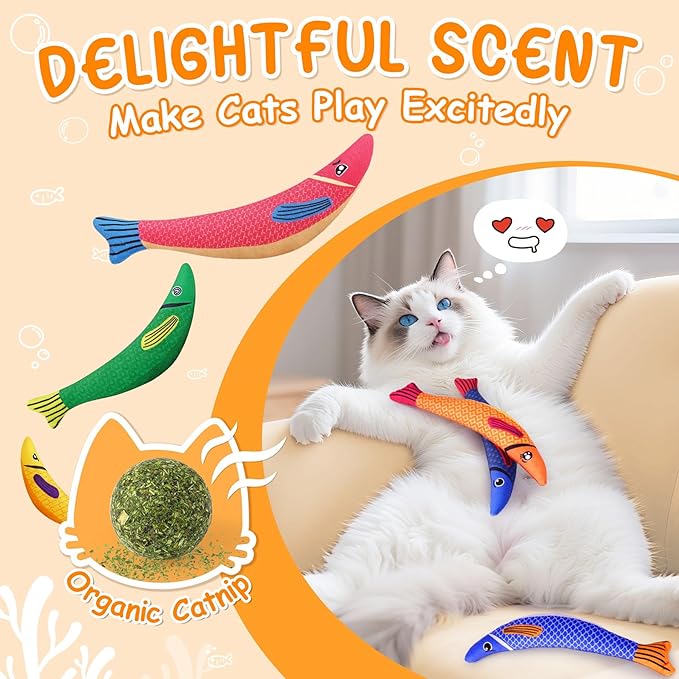 Cat Toys for Indoor Cats, 6 Pack Interactive Catnip Toys for Bored, Kitten Kicker Toy for Kitty with Sound, Cat Chew Toys for All Breeds