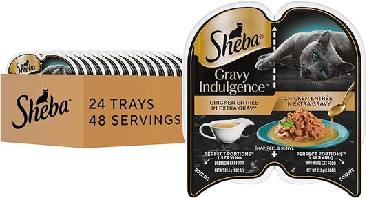 Sheba Gravy Indulgence Adult Wet Cat Food Chicken Entree in Extra Gravy, 2.6 oz. Twin-Pack Trays (24 Count, 48 Servings)