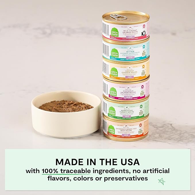 Open Farm Canned Kitten Food, Paté for Complete & Balanced Nutrition, Grain-Free and Legume-Free Wet Kitten Food, Chicken & Salmon Recipe, 5.3oz Cans (Case of 12)