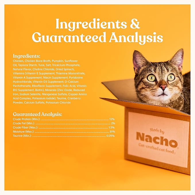 Made by Nacho Flaked Filets Recipe in Bone Broth, Grain-Free Chef's Selects Wet Food for Cats Balanced Diet in Naturally Hydrating Pumpkin-Infused Broth (3.0 oz (Pack of 12), Chicken & Tuna)