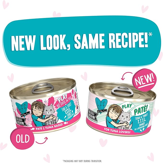 Weruva B.F.F. Play - Best Feline Friend Paté Lovers, Aw Yeah!, Tuna & Turkey T.T.Y.L. with Tuna & Turkey, 2.8oz Can (Pack of 12)