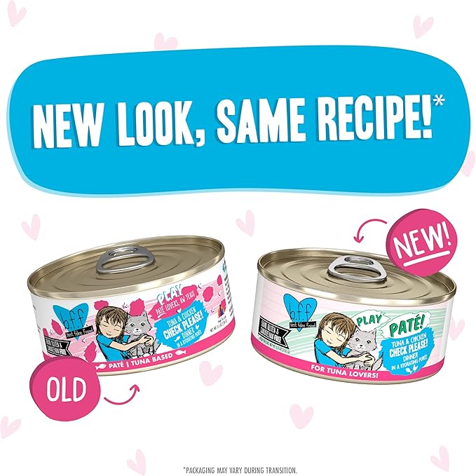 Weruva B.F.F. Play - Best Feline Friend Paté Lovers, Aw Yeah!, Tuna & Chicken Check Please! with Tuna & Chicken, 5.5oz Can (Pack of 8)