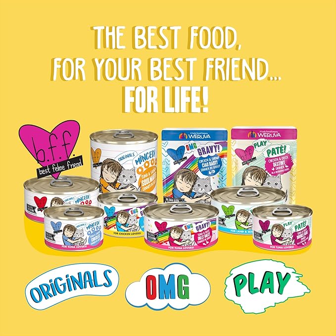 Weruva B.F.F. Play - Best Feline Friend Paté Lovers, Aw Yeah!, Chicken & Lamb Laugh Out Loud with Chicken & Lamb, 5.5oz Can (Pack of 8)