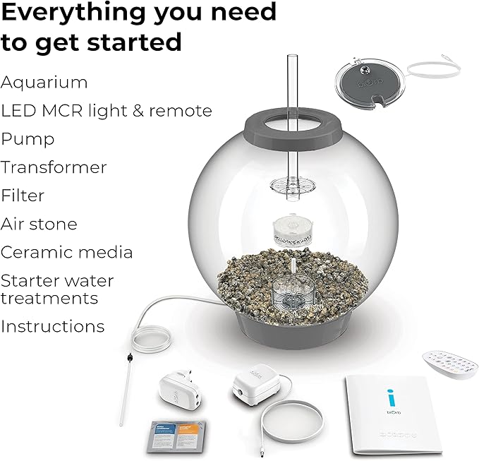 biOrb Classic 60 Acrylic 16-Gallon Aquarium with Multi-Color Remote-Controlled LED Lights Modern Tank for Tabletop Display, Silver