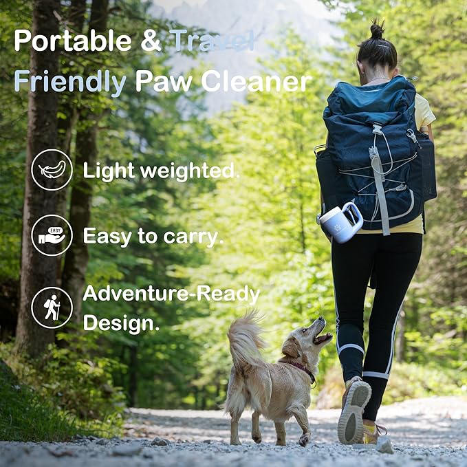 Dog Paw Cleaner for Small & Medium Dogs – Portable Paw Washer Cup with Soft Silicone Brush, Towel & Moisturizing Balm – Gently Cleans Muddy Paws After Walks (Blue, Medium)
