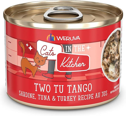 Weruva Cats in The Kitchen, Two Tu Tango with Sardine, Tuna & Turkey Au Jus Cat Food, 6oz Can (Pack of 24)