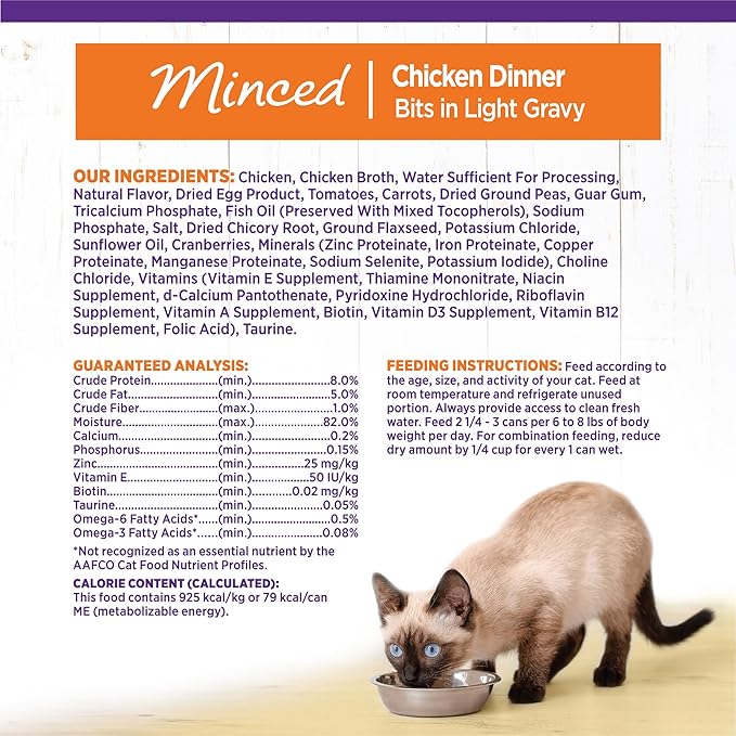 Wellness Complete Health Minced Adult Wet Cat Food, Natural, Protein-Rich, Grain Free, 3 Ounce , 24 Pack, (Chicken Entrée)