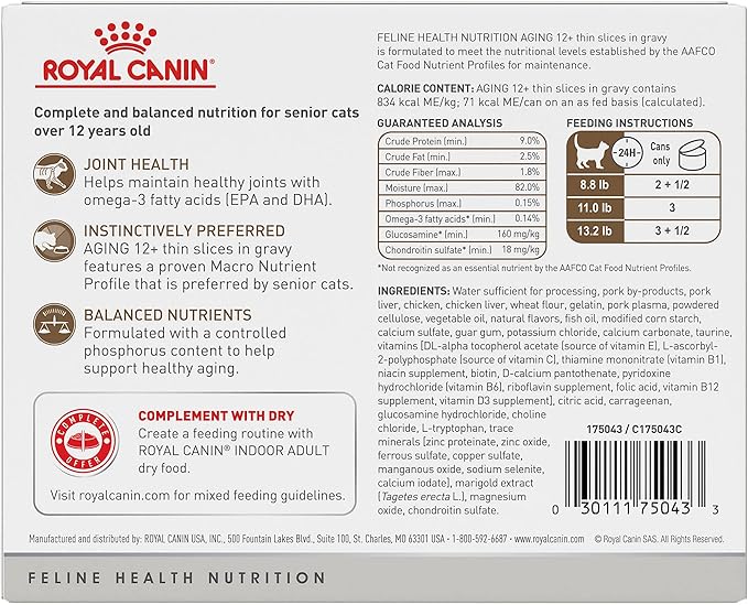 Royal Canin Aging 12+ Thin Slices in Gravy Canned Cat Food, 3 Oz Can (6-Pack)