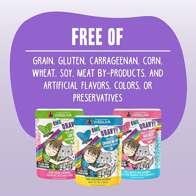 Weruva B.F.F. OMG - Best Feline Friend Oh My Gravy!, Tuna & Salmon Sweet Cheeks with Tuna & Salmon in Gravy Cat Food, 3oz Pouch (Pack of 12)