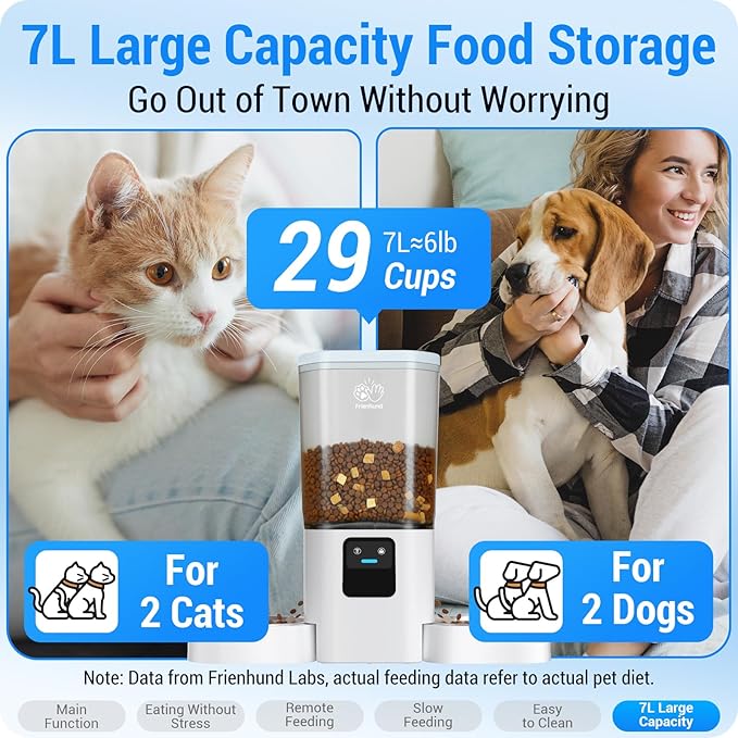 Automatic Cat Feeders 2 Cat with Slow Feed: Dual Automatic Dog Feeder with 5G WiFi, cat Food Dispenser with Alexa for Multiple Pets, Detachable for Easy Clean - 29 Cup（7L Large Capacity）