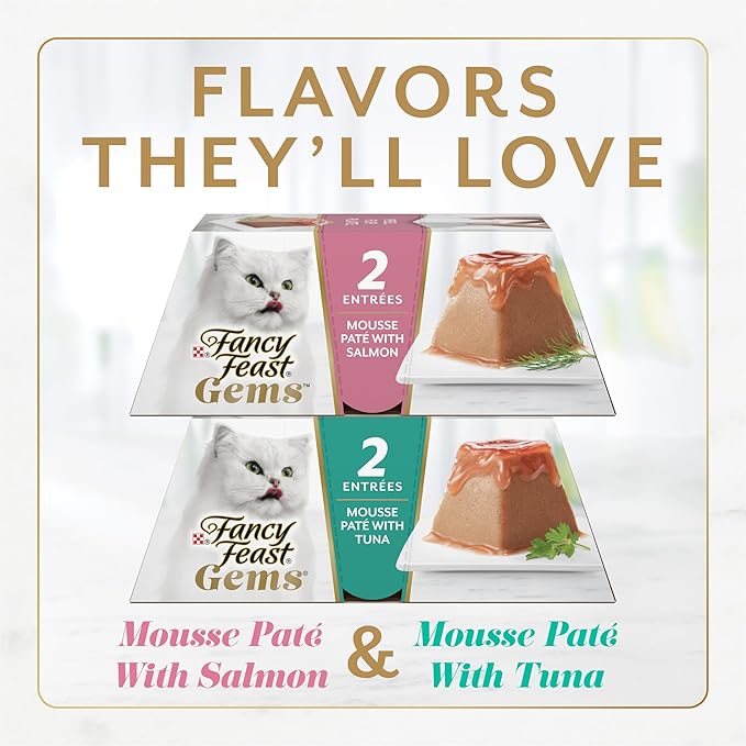 Fancy Feast Gems Pate Cat Food Mousse Salmon or Tuna and a Halo of Savory Gravy Wet Cat Food Variety Pack - (1) 8 ct. Boxes - 8 ct. Box