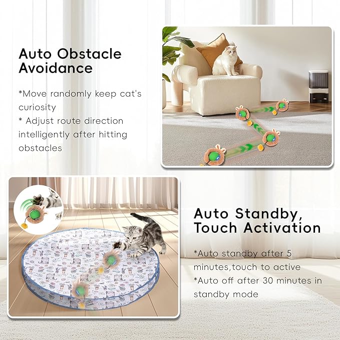 Interactive Cat Toys for Indoor Cats, Fast Rolling Cat Ball Toy in Pouch, Automatic Motion Activated Moving Ball Hide and Seek Exercise Game for Bored Cats, Rechargeable Kitten Toys with LED Light