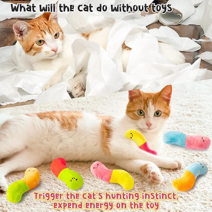L1rabe Worm Candy Catnip Stuffed Toys - 6P Colorful Worm Organic Cat Toys Funny Indoor Chew Bite Kick Tools, Interactive Pet Supplies Cat Lovers Kittens Birthday Presents Pet Christmas New Year Gifts