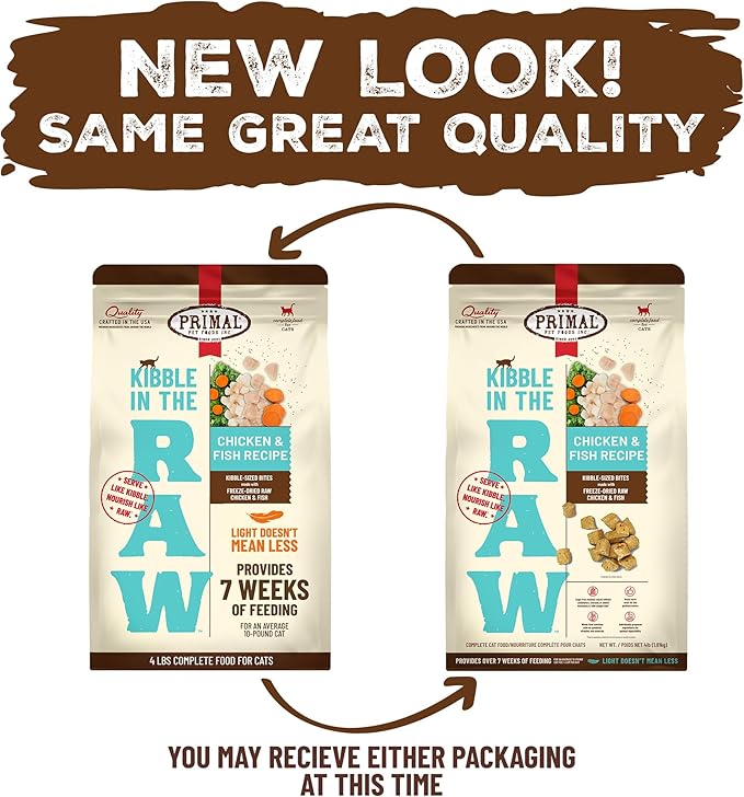 Primal Kibble in The Raw, Freeze Dried Cat Food, Chicken & Fish, Scoop & Serve, Made with Raw Protein, Whole Ingredient Nutrition, Crafted in The USA, Dry Cat Food, 64 Ounce (4 lb) Bag